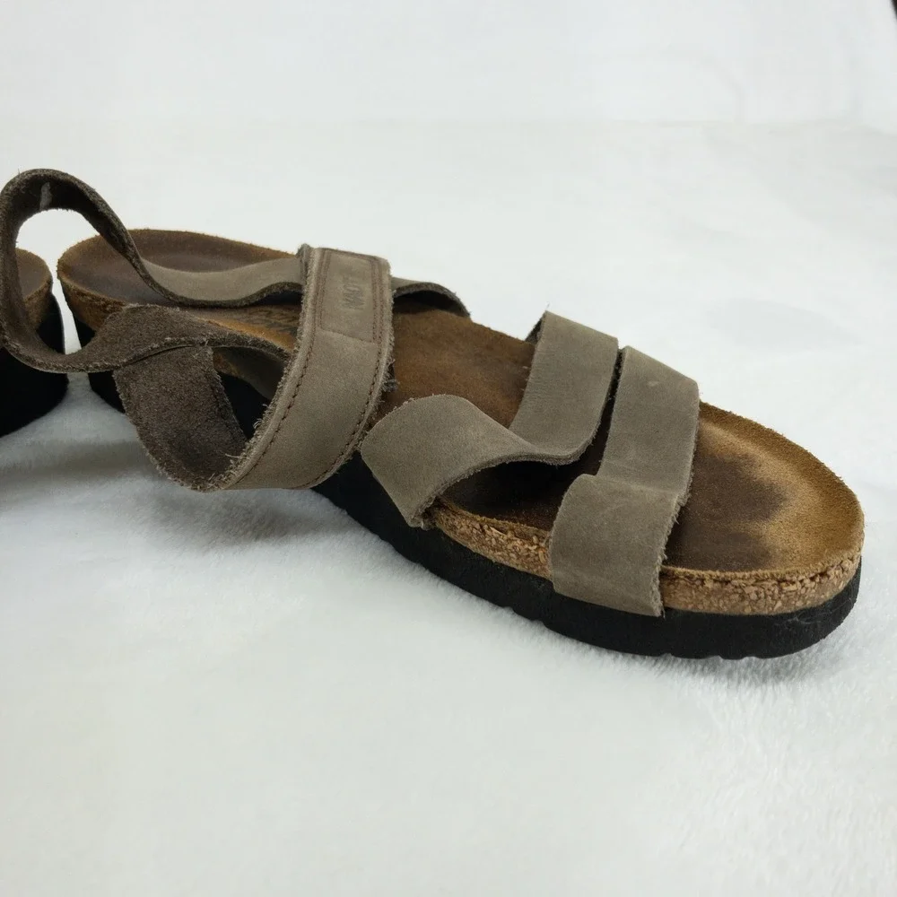 Naot‎ Kayla Sandals Womens US 6 EU 37 Gray Leather Cork Adjustable Straps
